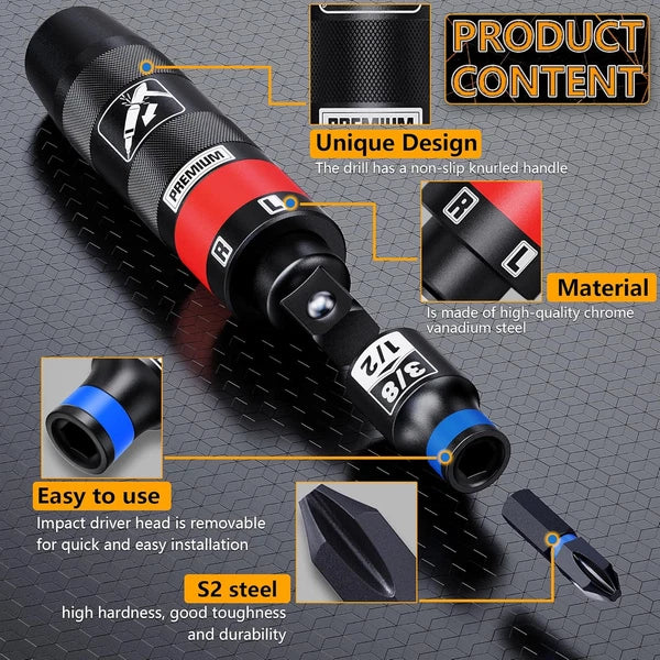 1/2" Hand Manual Reversible Impact Driver Set, 13 PCS Impact Screwdriver Kit, S2