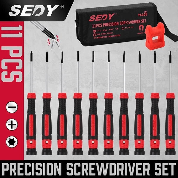Portable 11-Piece Precision Screwdriver Set with Magnetic Tips and Storage Bag