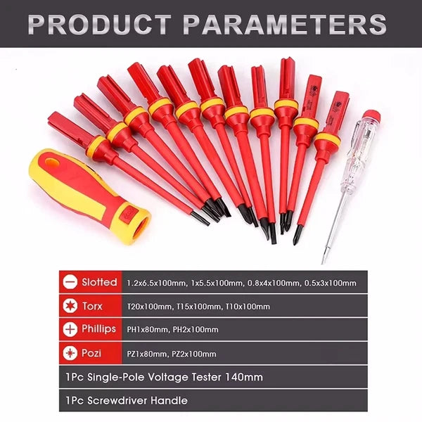 13PCS 1000V Changeable Insulated Screwdriver Set and Magnetic Slotted Bit Repair