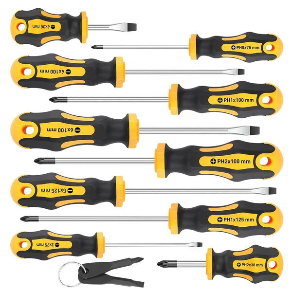 10-Piece Magnetic Screwdrivers Set, 5 Phillips and 5 Slotted Tips