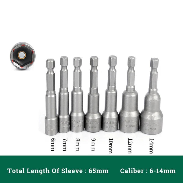 Shank Nut Driver Bit Set Hex Magnetic Metric Socket Impact Drill 3mm-24mm 1/4"