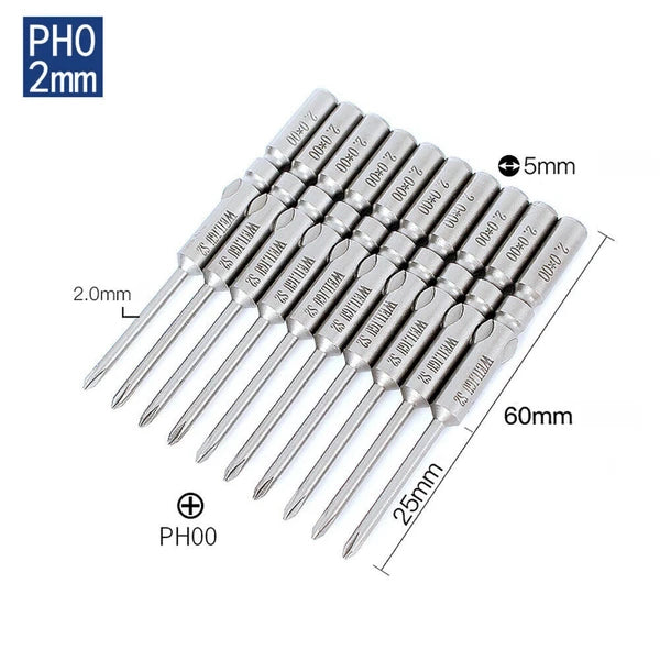 10Pc PH0 PH1 PH2 Phillips Head Screw Bit Set Impact Driver Drill 5mm Round Shank