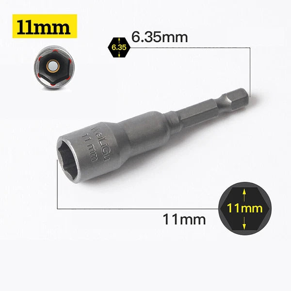 Shank Nut Driver Bit Set Hex Magnetic Metric Socket Impact Drill 3mm-24mm 1/4"