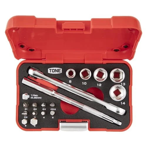 Socket Wrench Bit Set MIX21620P 1/4" Inch Drive & 1/4" Hex Red Plastic case