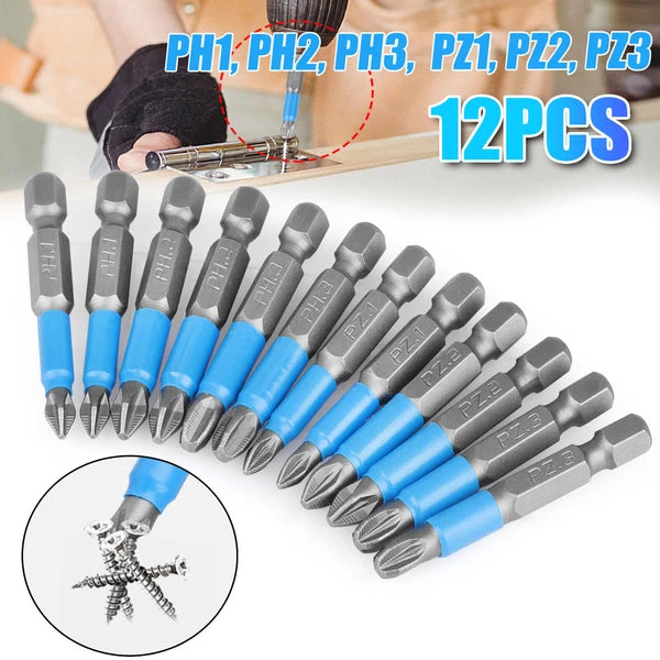 12pcs 1/4'' Hex Shank Magnetic PH1 Screwdriver Drill Bit Anti-slip Hand Tool Set