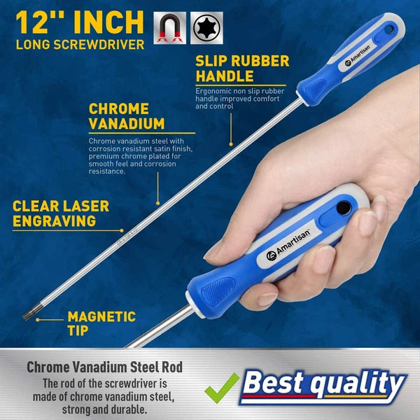 Amartisan 6-Piece Extra Long Torx Screwdrivers Set, Length 12''(300Mm) T10 - T30