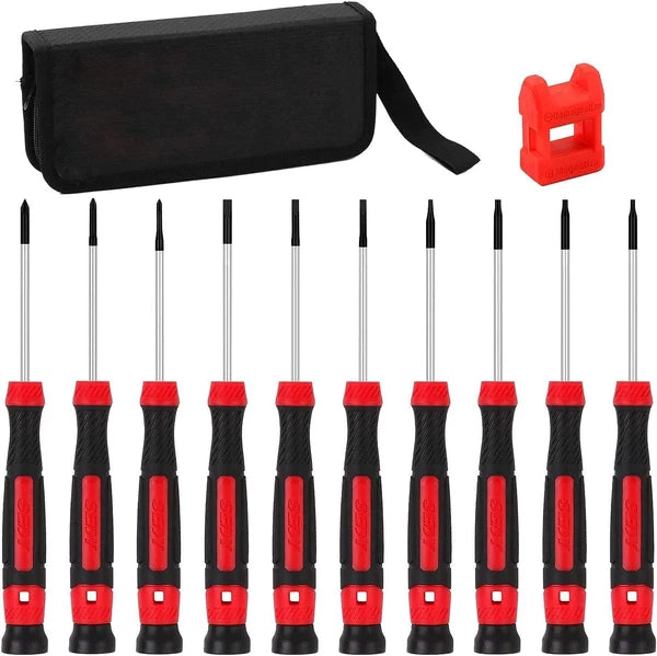 Portable 11-Piece Precision Screwdriver Set with Magnetic Tips and Storage Bag