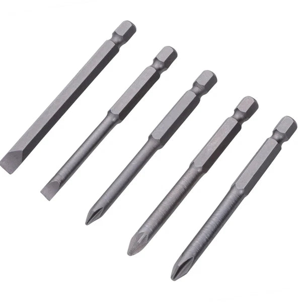 BlueSpot 5pc 75mm Long Screwdriver Drill Bits Flat Phillips Pozi Bit Set 1/4"