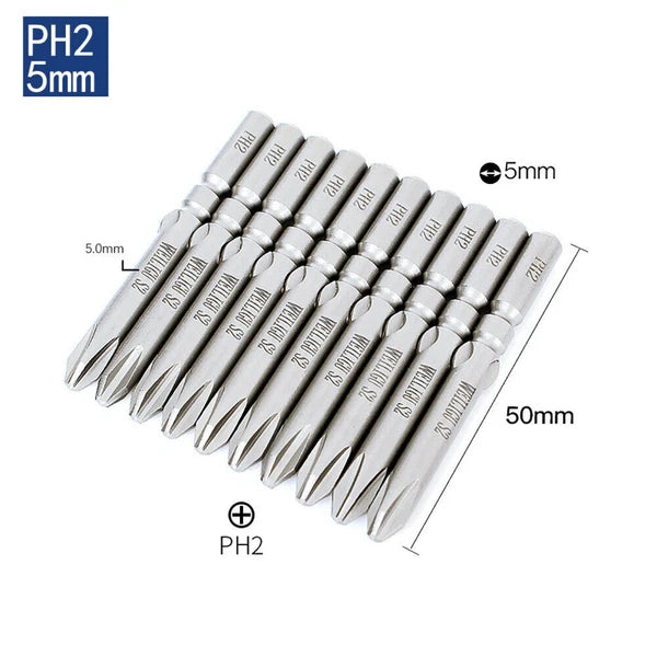 10Pc PH0 PH1 PH2 Phillips Head Screw Bit Set Impact Driver Drill 5mm Round Shank