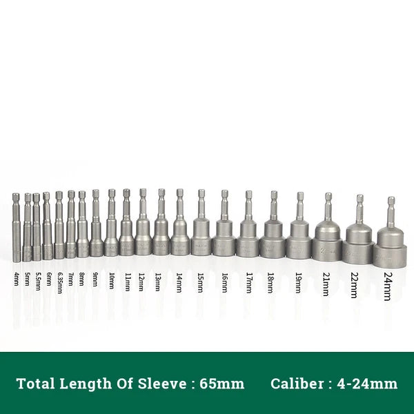 Shank Nut Driver Bit Set Hex Magnetic Metric Socket Impact Drill 3mm-24mm 1/4"