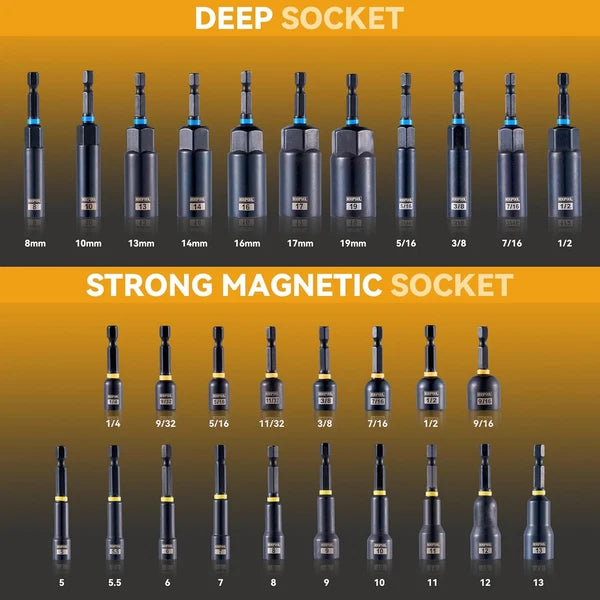 Impact Magnetic Nut Driver Set, 55PCS Impact Driver Bit Set, Deep Magnetic Nut D