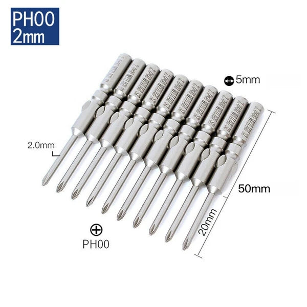 10Pc PH0 PH1 PH2 Phillips Head Screw Bit Set Impact Driver Drill 5mm Round Shank