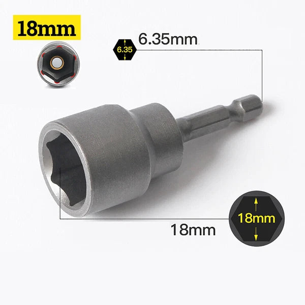 Shank Nut Driver Bit Set Hex Magnetic Metric Socket Impact Drill 3mm-24mm 1/4"