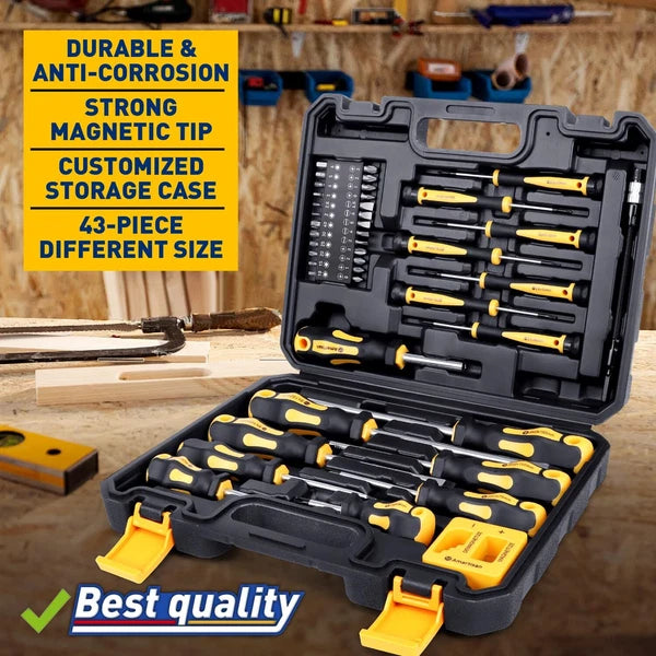Magnetic Screwdrivers Set With Case 43piece Includs Slotted Phillips Hex Pozidri