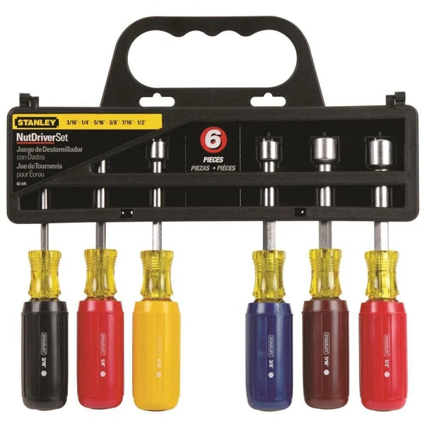 Stanley 62-541 Assorted 8" SAE Nut Driver Set Cushion Grips 6 Piece