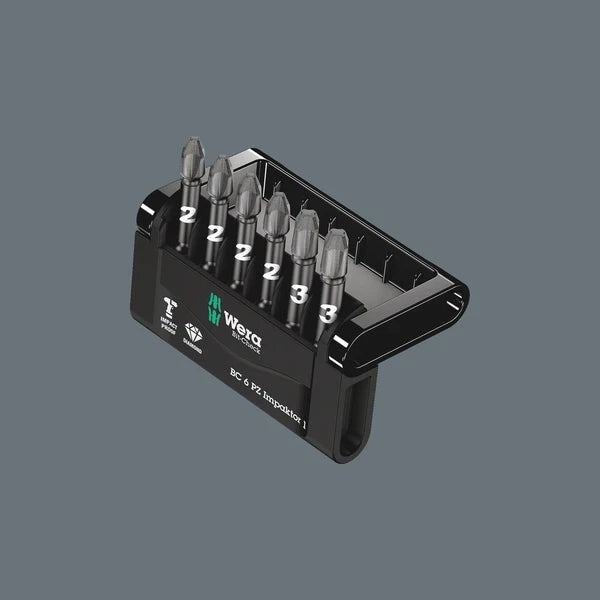 Wera 057692 Impaktor 6 Piece 50mm Long Pozi Impact Screwdriver Bit Set PZ2 & PZ3
