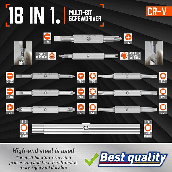 18-In-1 Multi-Bit Screwdriver Set Tool All in One, Portable Multi-Purpose Screwd