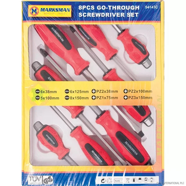 8-Piece Soft Grip Go Through Screwdriver Set Quality Tools High Impact Quality