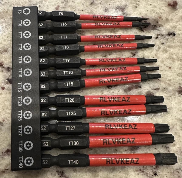 12-Piece Impact Security Torx Bit Set (T5-T40), 3-Inch Long S2 Steel 1/4" Hex