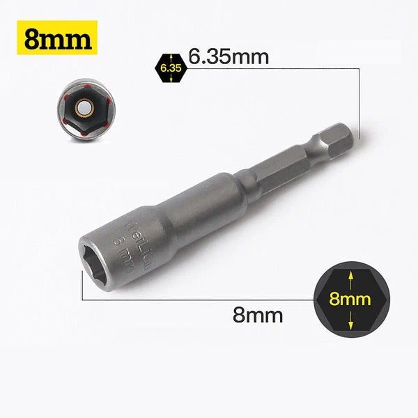 Shank Nut Driver Bit Set Hex Magnetic Metric Socket Impact Drill 3mm-24mm 1/4"