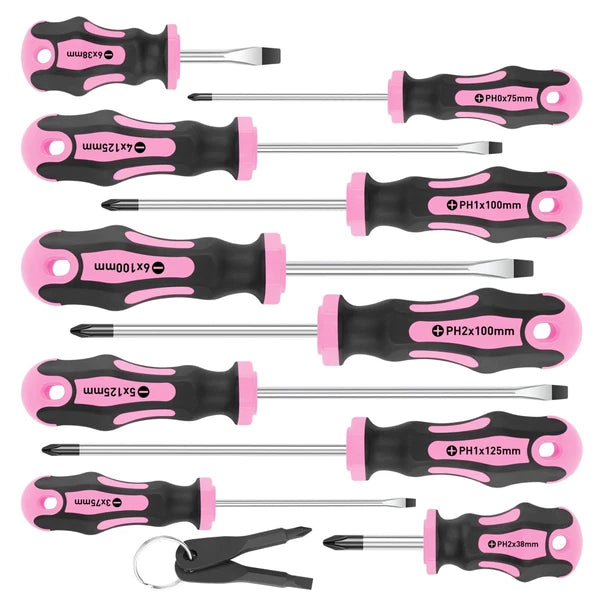 10- Piece Magnetic Screwdrivers Set, 5 Phillips and 5 Slotted Tips, Cushion Grip