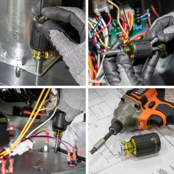 Klein Tools 32308 Multi-Bit Stubby Screwdriver, Impact Rated 8-In-1 Adjustable M