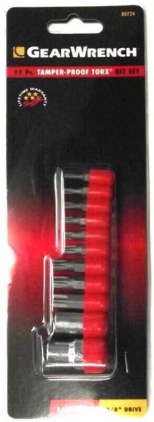 GearWrench 80724 Torx Tamper-Proof 11 Piece Bit Set 1/4" Drive 3/8" Drive
