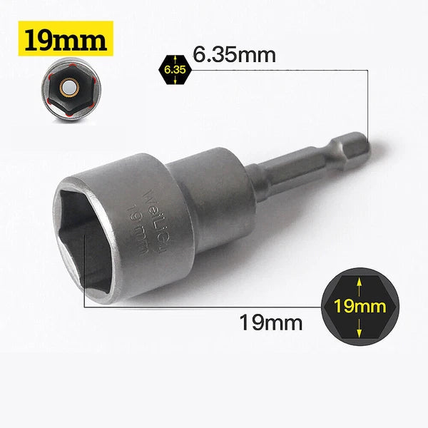 Shank Nut Driver Bit Set Hex Magnetic Metric Socket Impact Drill 3mm-24mm 1/4"