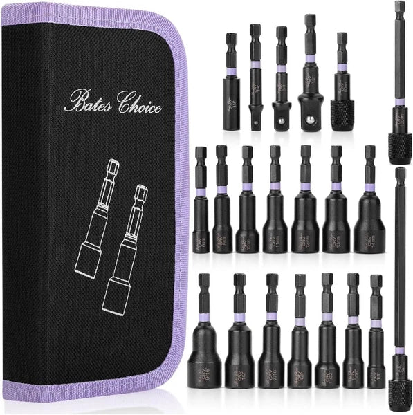 21 PCS Magnetic Nut Driver Set, 1/4" Hex Shank, Metric and SAE, Impact Drill Soc