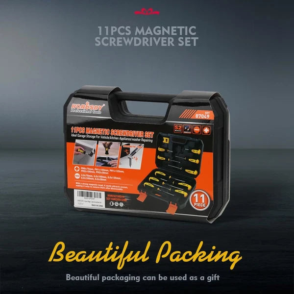 11-piece Magnetic Screwdriver Set with Case, 5 Phillips & 5 Flat Head Tips