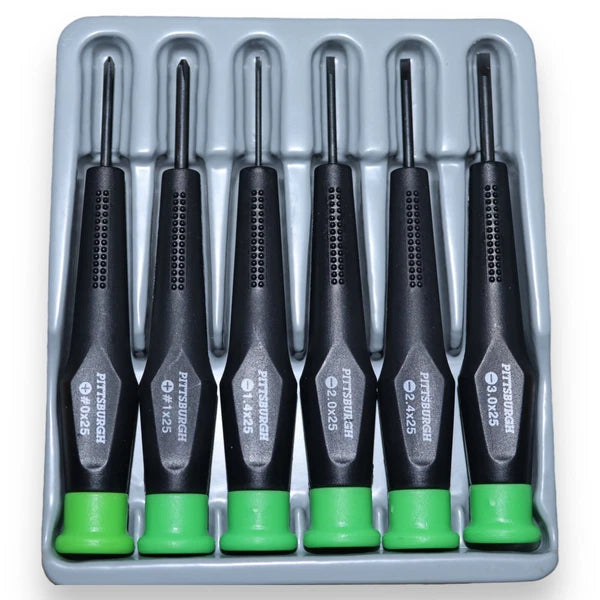 Precision Screwdriver Set Phillips Slotted  with Molded Handles, 6 Pieces Rust R