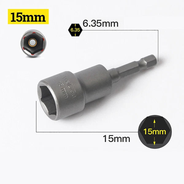 Shank Nut Driver Bit Set Hex Magnetic Metric Socket Impact Drill 3mm-24mm 1/4"